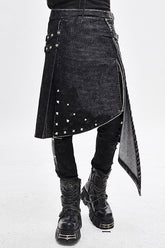 Schwarzer Band Metallic Nailed Punk Rock getragener Cord Wickelrock für Herren mit Schlaufen